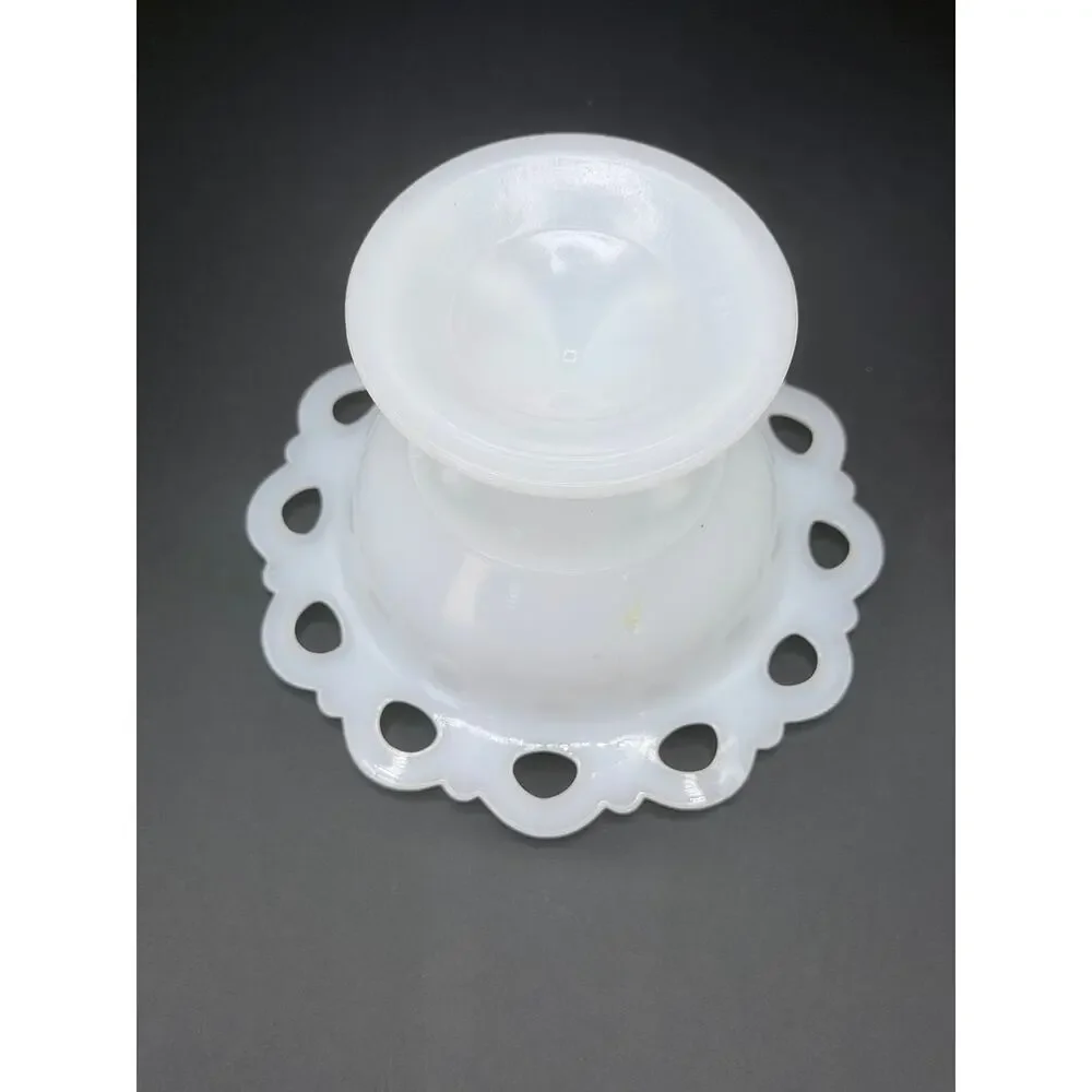 Vintage Anchor Hocking Old Colony Milk Glass Lace Edge Pedestal Compote Dish